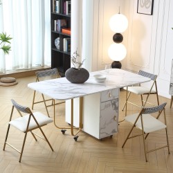 uurshome Folding Dining Table with Two Drawers – Compact and Space-Saving Table for Small Spaces